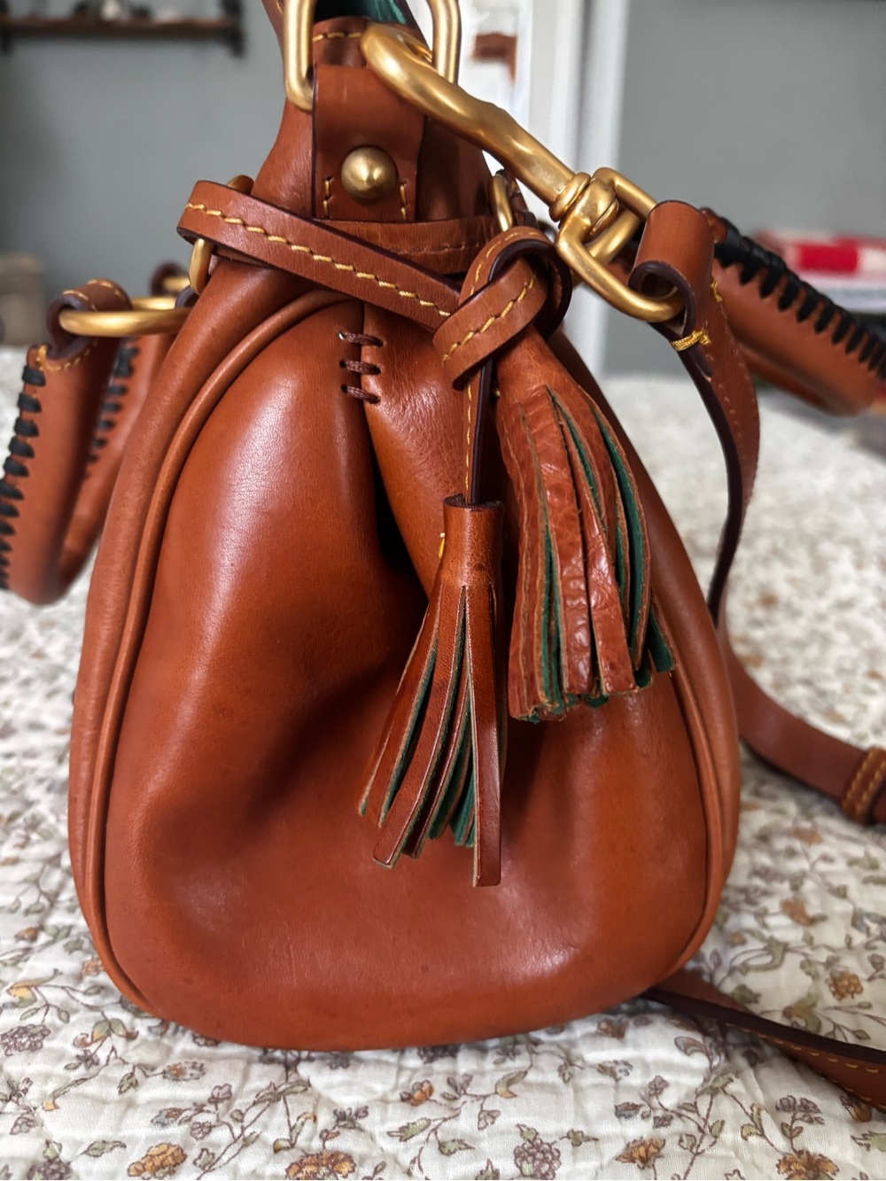 Dooney & Bourke Natural Color Vachetta Leather Satchel with Gold Hardware - Picture 14 of 16